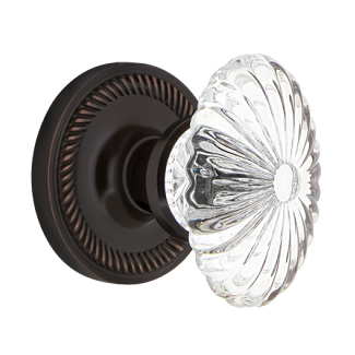 Nostalgic Warehouse Rope Rosette with Oval Fluted Crystal Knob - Timeless Bronze