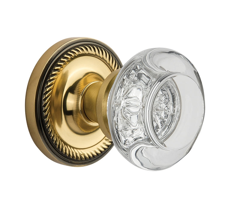 Nostalgic Warehouse Rope Rosette with Round Clear Crystal Knob Immortise Lock-Antique Brass