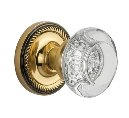 Nostalgic Warehouse Rope Rosette with Round Clear Crystal Knob - Antique Brass