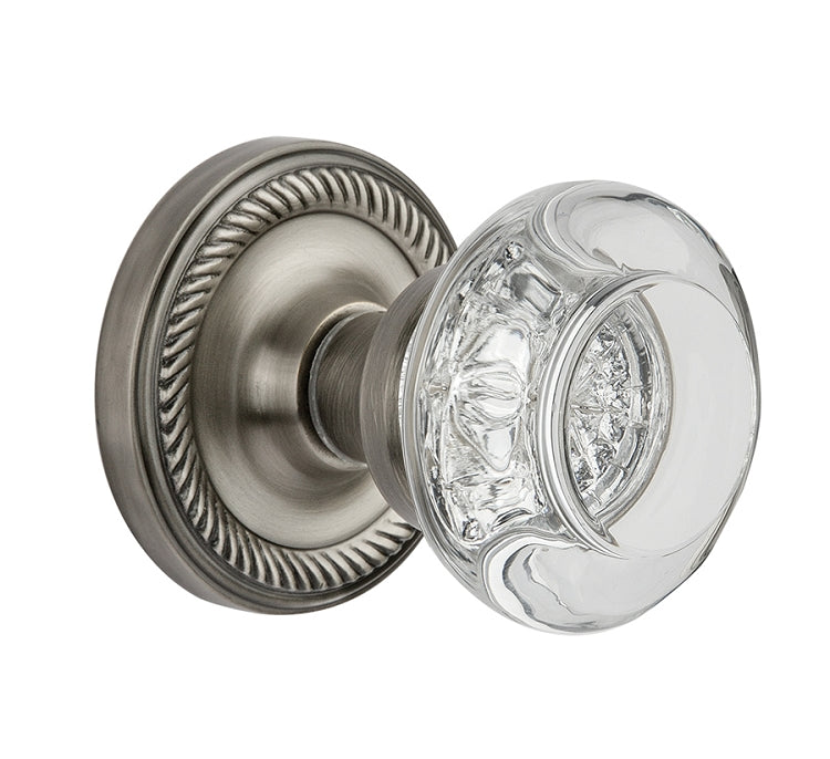 Nostalgic Warehouse Rope Rosette with Round Clear Crystal Knob - Antique Pewter