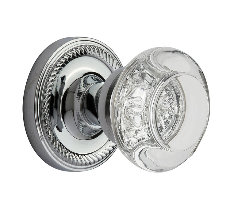 Nostalgic Warehouse Rope Rosette with Round Clear Crystal Knob - Bright Chrome