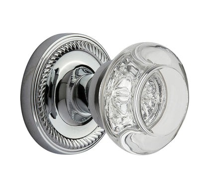 Nostalgic Warehouse Rope Rosette with Round Clear Crystal Knob - Bright Chrome