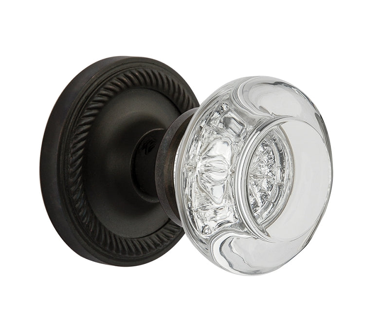 Nostalgic Warehouse Rope Rosette with Round Clear Crystal Knob Immortise Lock-Oil Rubbed Bronze