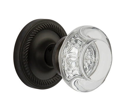 Nostalgic Warehouse Rope Rosette with Round Clear Crystal Knob - Oil Rubbed Bronze
