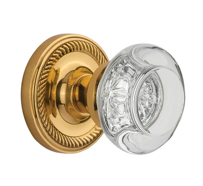 Nostalgic Warehouse Rope Rosette with Round Clear Crystal Knob Immortise Lock-Polished Brass