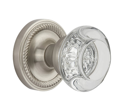 Nostalgic Warehouse Rope Rosette with Round Clear Crystal Knob Immortise Lock-Satin Nickel