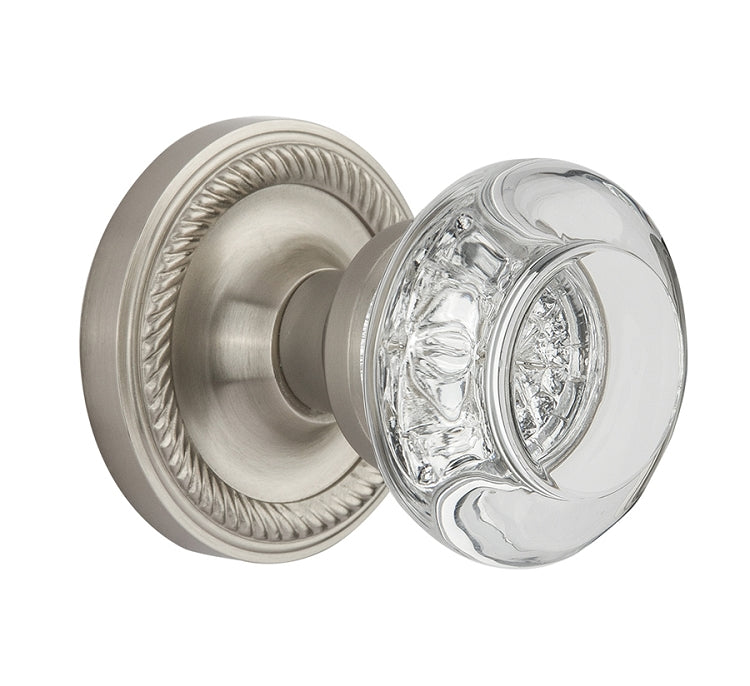 Nostalgic Warehouse Rope Rosette with Round Clear Crystal Knob - Satin Nickel