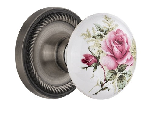 Nostalgic Warehouse Rope Rosette with White/Rose Porcelain Knob
