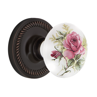 Nostalgic Warehouse Rope Rosette with White Rose Porcelain Knob - Timeless Bronze