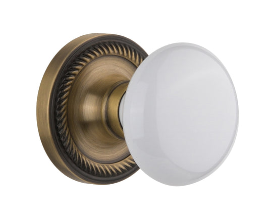 Nostalgic Warehouse Rope Rosette with White/Rose Porcelain Knob ( All Mortise Come W/ Keyhole )