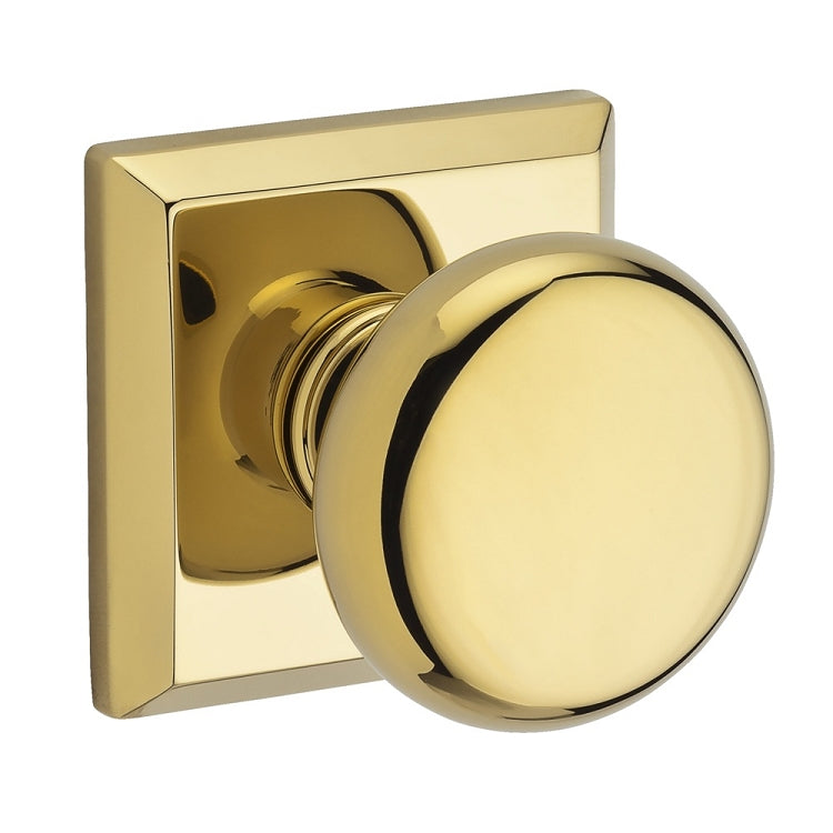 Baldwin Reserve Series Round Knob With Traditional Square Rosette Polished Brass
