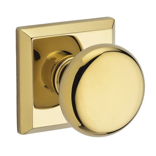 Baldwin Reserve Series Round Knob With Traditional Square Rosette Polished Brass