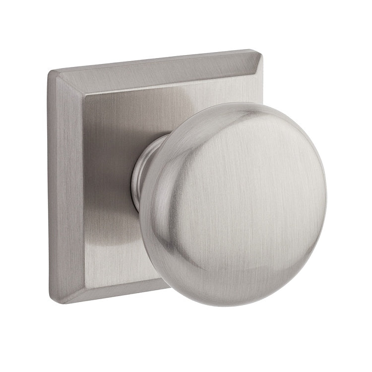 Baldwin Reserve Series Round Knob With Traditional Square Rosette Satin Nickel