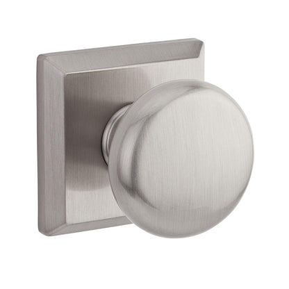 Baldwin Reserve Series Round Knob With Traditional Square Rosette Satin Nickel