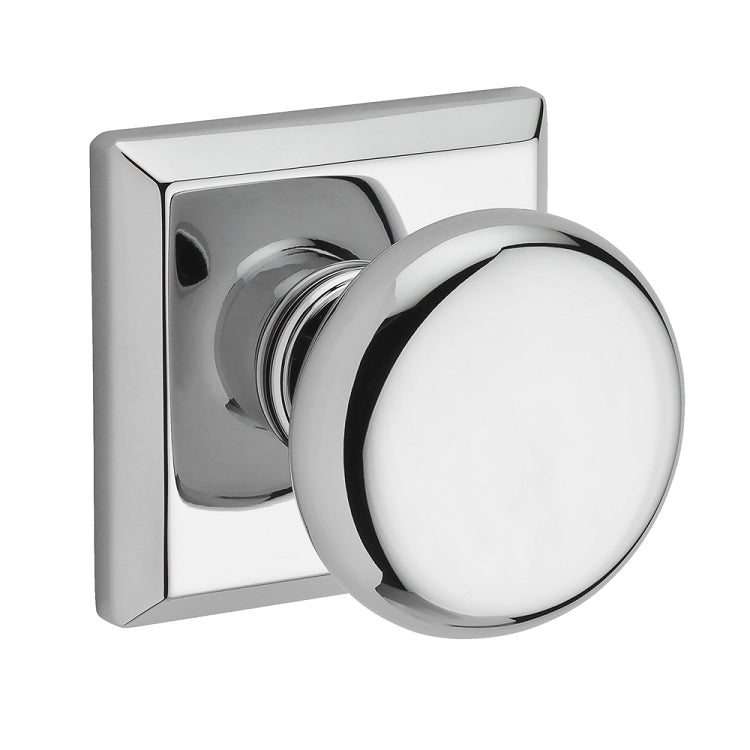 Baldwin Reserve Series Round Knob With Traditional Square Rosette Polished Chrome