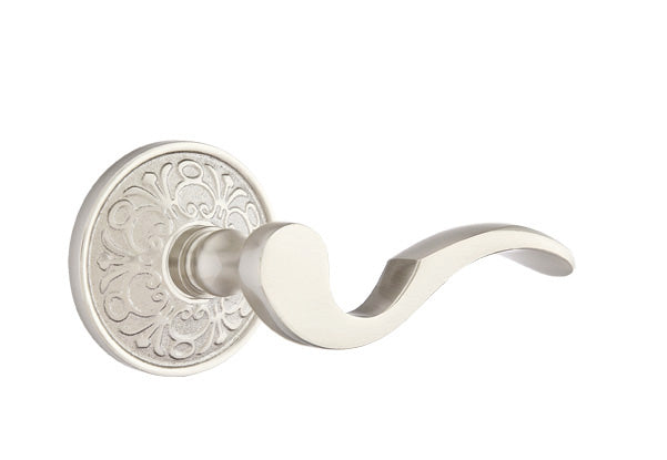 Emtek Cortina Lever - Shown with Lancaster Rosette Satin Nickel