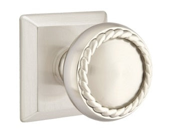 Emtek Rope Knob - Shown with Rectangular Rosette - Satin Nickel