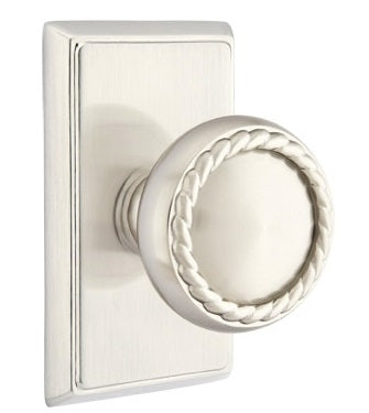 Emtek Rope Knob - Shown with Rectangular Rosette - Satin Nickel