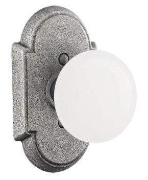 Emtek Madison Ivory Knob Satin Steel Style 1 Rosette