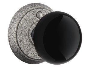 Emtek Madison Black Knob Satin Steel Style 2 Rosette