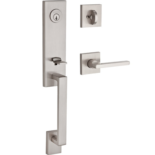 Seattle Handleset Shown with Contemporary Square Rosette and Square Lever in Satin Nickel