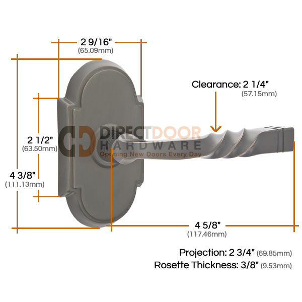 Emtek Santa Fe Lever with Style 8 Rosette Measurements