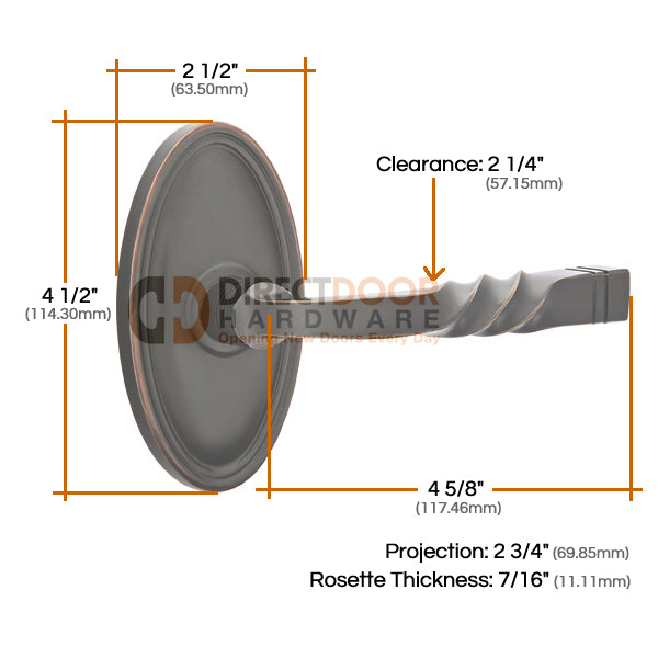 Emtek Santa Fe Lever with Oval Rosette Measurements