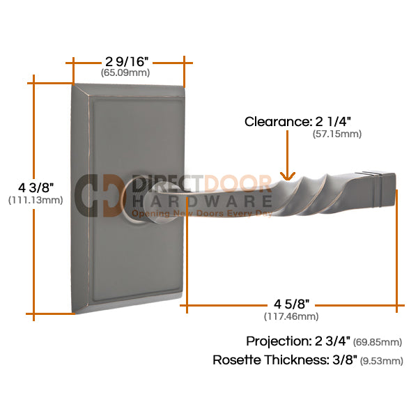 Emtek Santa Fe Lever with Rectangular Rosette Measurements