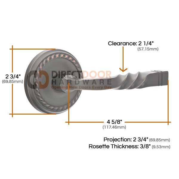 Emtek Santa Fe Lever with Rope Rosette Measurements