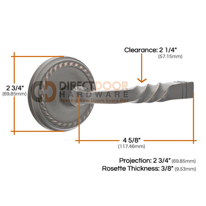 Emtek Santa Fe Lever with Rope Rosette Measurements