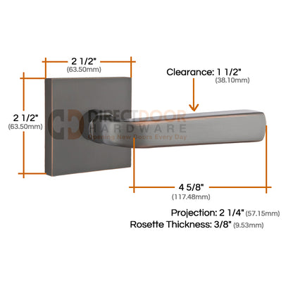 Emtek Sion Lever with Square Rosette Measurements