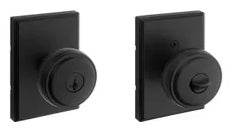 Kwikset Keyed Entry Sora Door Knob with Traditional Rectangular Rosette - Satin Nickel