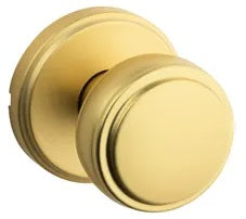 Kwikset Sora Knob with Traditional Round Rosette - Satin Brass