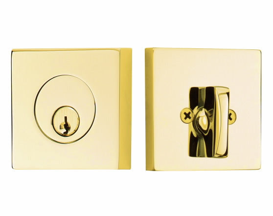 Emtek Square Style Single Cylinder Deadbolt - Unlaquered Brass