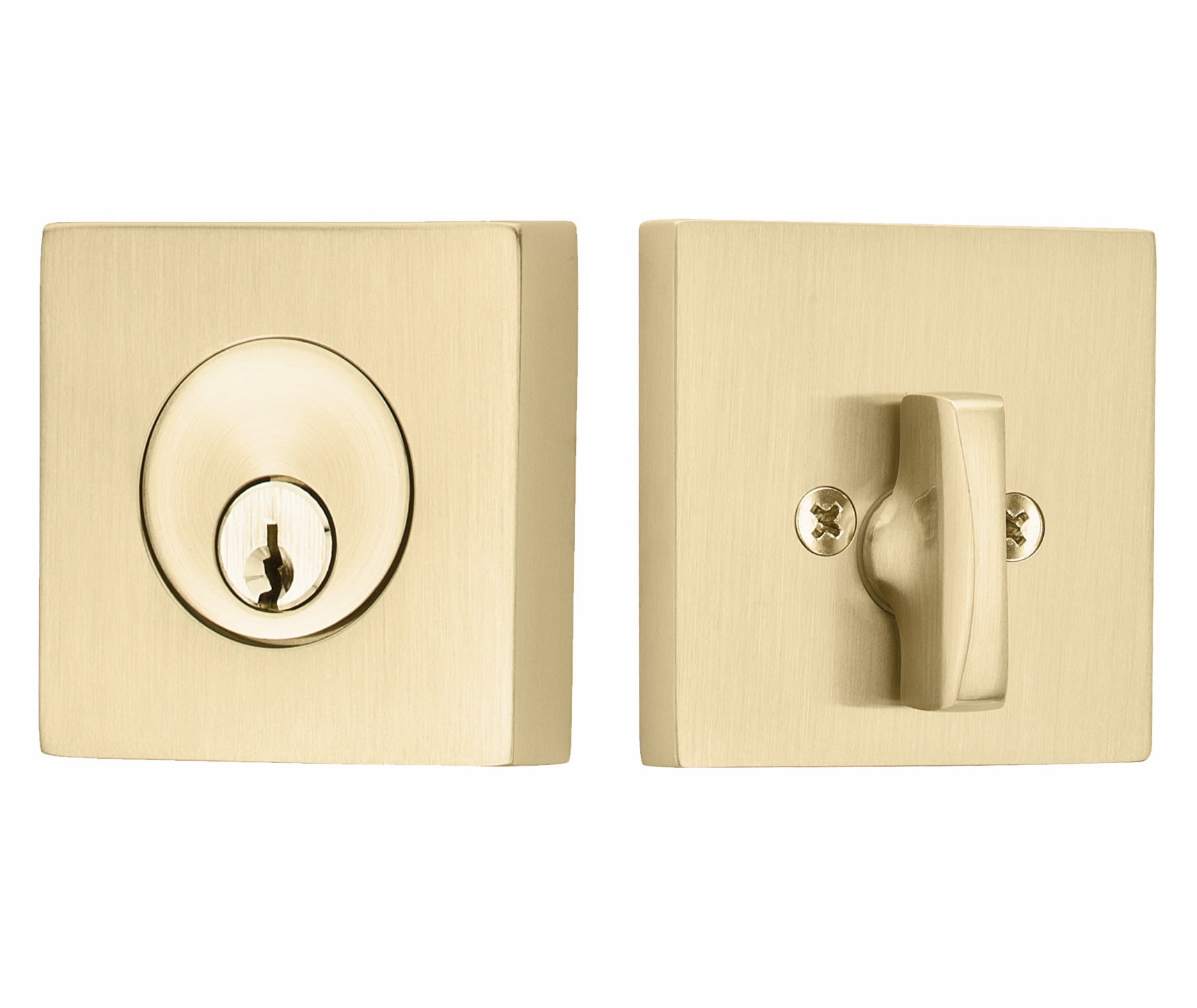 Emtek Square Style Single Cylinder Deadbolt - Satin Brass