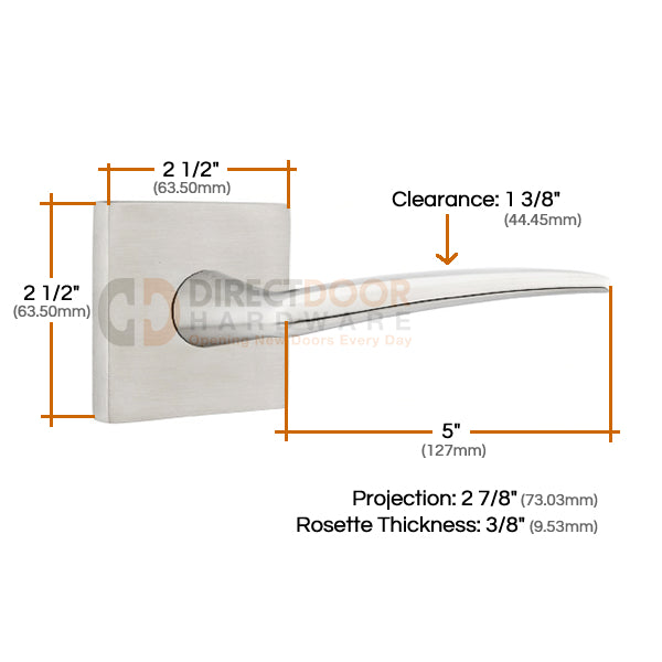 Emtek Poseidon Lever with Square Rosette Measurements