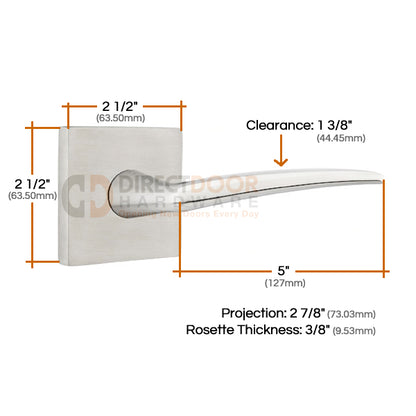 Emtek Poseidon Lever with Square Rosette Measurements