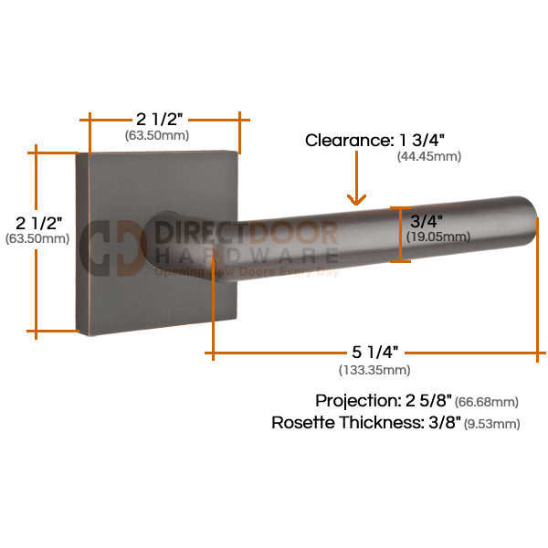 Emtek Stuttgart Lever with Square Rosette Measurements