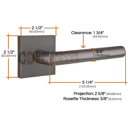 Emtek Stuttgart Lever with Square Rosette Measurements