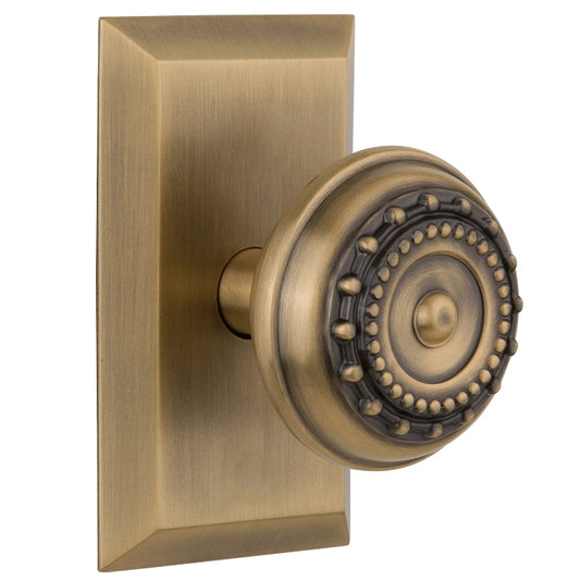 Nostalgic Warehouse Meadows Knob with Studio Plate - Antique brass