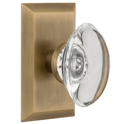 Nostalgic Warehouse Oval Clear Crystal Knob with Studio Plate - Antique brass