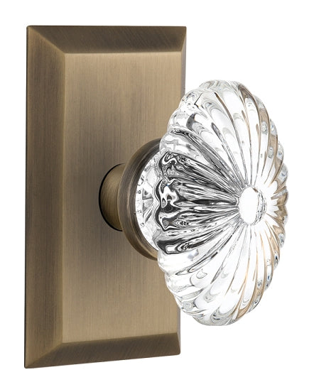 Nostalgic Warehouse Oval Fluted Crystal Knob with Studio Plate - Antique Brass