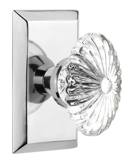 Nostalgic Warehouse Oval Fluted Crystal Knob with Studio Plate - Bright Chrome