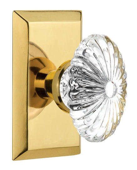 Nostalgic Warehouse Oval Fluted Crystal Knob with Studio Plate - Polished brass