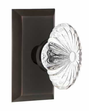 Nostalgic Warehouse Oval Fluted Crystal Knob with Studio Plate - Timeless Bronze