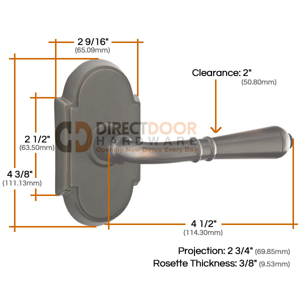 Emtek Turino Lever with Style 8 Rosette Measurements