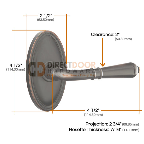 Emtek Turino Lever with Oval Rosette Measurements