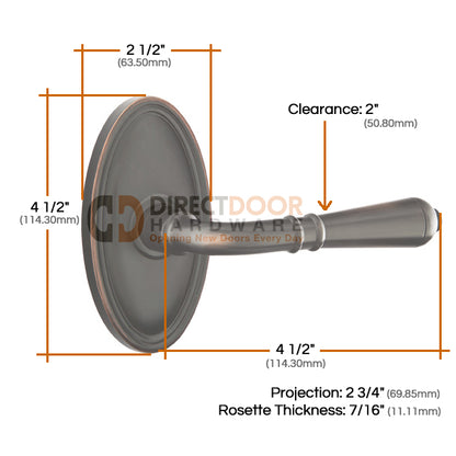 Emtek Turino Lever with Oval Rosette Measurements