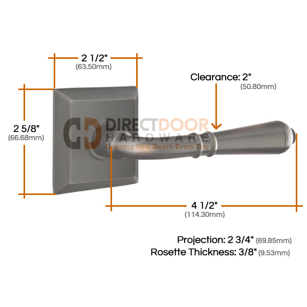 Emtek Turino Lever with Quincy Rosette Measurements