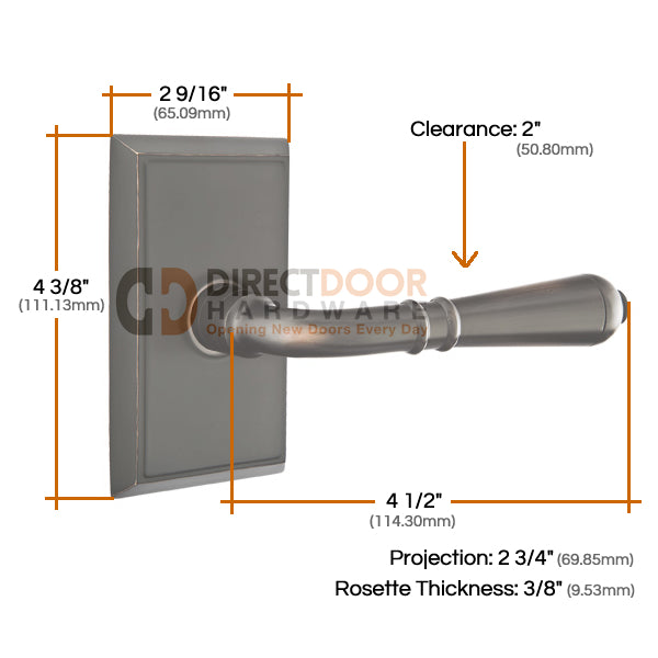 Emtek Turino Lever with Rectangular Rosette Measurements